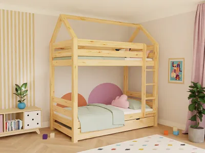 Produktbild von Doppelstockbett ALPY mit Leiter 90x200 cm Weiß, Mit unterer Barriere, Zustellbett 90x190 cm