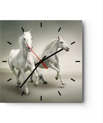 Produktbild von Wanduhr - Quadrat - Glasuhr - Tiere araber pferd bauernhof - 30x30cm - Schleichendes Uhrwerk - Lautlos - zum Aufhängen bereit - Dekoration Modern - Wanddekoration aus Glas - C3AC30x30-2387