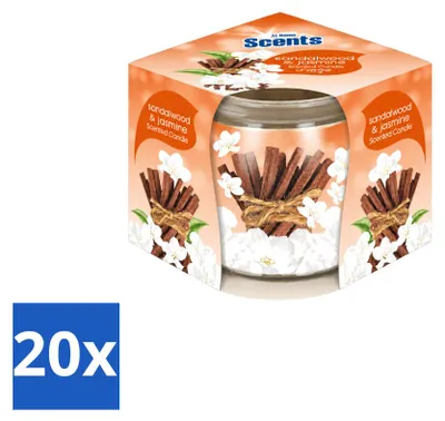 Imagen del producto de 20 velas aromáticas "At Home Scents", aroma de sándalo y jazmín, 70 g cada una. Paquete económico de 20 unidades