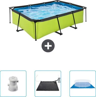 Immagine prodotto di Piscina rettangolare di colore verde limone - 220 x 150 x 65 cm - Con pompa - Pannello solare - Copertura per il fondo - Ora a un prezzo particolarmente vantaggioso