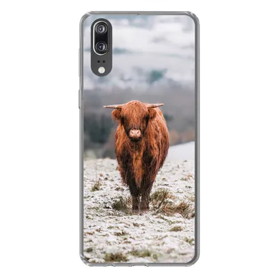 Produktbild von MuchoWow® Handyhülle Schutzhülle Hülle für Huawei P20 Schottischer Highlander - Schnee - Berg Silikon Softcase Handy Hülle - Hardcover