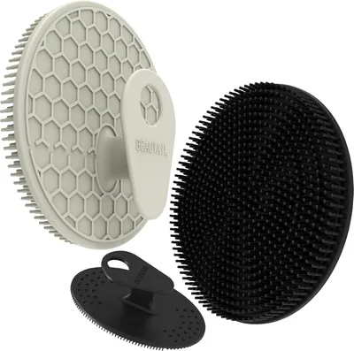 Produktbild von Silikon Körper- und Gesichtsbürste Set, 3-teilig, für Hautpflege, weich, antibakteriell, schwarz und grau