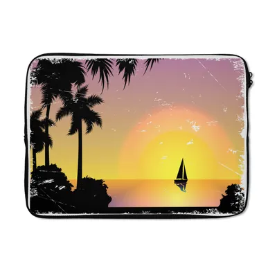 Produktbild von MuchoWow® Laptop Hülle 14 ZollSegelboot - Palme - Sonne Laptoptasche - Laptoptasche - Stoßsicher - Schutzhaube