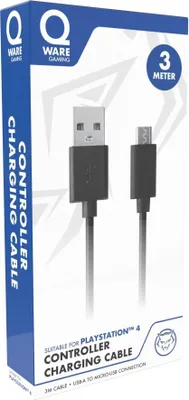 Imagen del producto de Cable US de 3 metros: cable de carga compatible con PlayStation 4 para una experiencia de juego ininterrumpida
