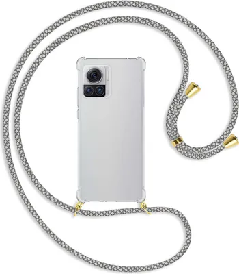 Produktbild von Handykette Backcover-Schutzhülle mit Band (Metall goldfarben) für Motorola Edge 30 Ultra, Moto X30 Pro - weiß/grau kariert