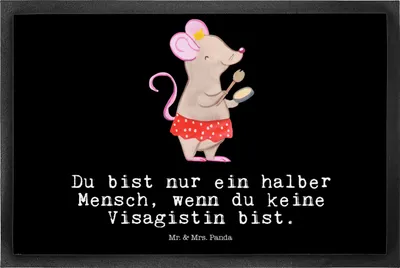 Produktbild von Mr. & Mrs. Panda fußmatte Visagistin Herz 50 x 75 cm - Schwarz - Geschenk, Ausbildung, Kosmetikstudio, Beauty Salon, Kosmetikerin, Sauberlaufmatte, Schmutzfangmatte