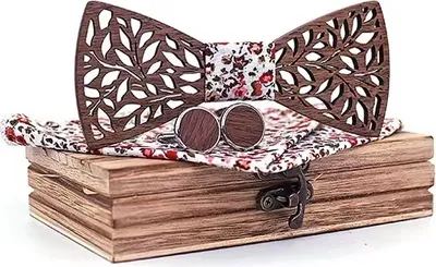 Produktbild von Elegante Geschnitzte Holzfliege mit Blumenmotiv für Herren KP30909