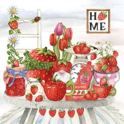 Produktbild von Servietten Papier 33x33cm 3-lagig Erdbeermotiv 20 Stück Rot
