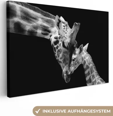 Produktbild von MuchoWow® - Leinwandbilder - Giraffe - Wildtiere - Porträt - Schwarz-Weiß, Wandbild, Wanddeko Bilder Wohnzimmer, 60x40 cm