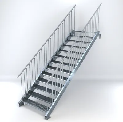 Produktbild von Stahltreppe 13 Stufen bis Höhe 260 cm, Laufbreite : 120 cm beidseitiges Geländer ST 1 (31 / 31 mm)