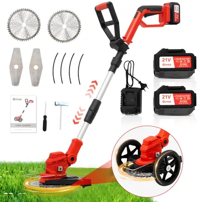 Immagine prodotto di Tosaerba a batteria, tagliabordi a batteria con 2 batterie da 4000mAh 21v, regolabile in altezza e angolazione, per tagliare prati e cespugli all'aperto