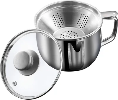 Produktbild von Fettreservoir 1000 ml - Edelstahl - Glasdeckel - Sieb - Fettauffangbehälter - Zum Trennen von Fett - Fettabscheider