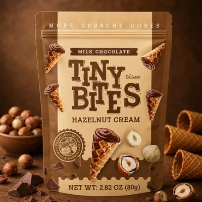 Zdjęcie produktu dla Tiny Bites – rożki waflowe z kremem orzechowym 80 g