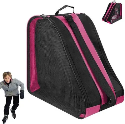 Produktbild von Rollschuhtasche 38x25x36 cm - Rollschuhtasche für Inlineskates Schlittschuhe Eishockeyschuhe - verstellbarer Schultergurt - Leuchtendes Pink