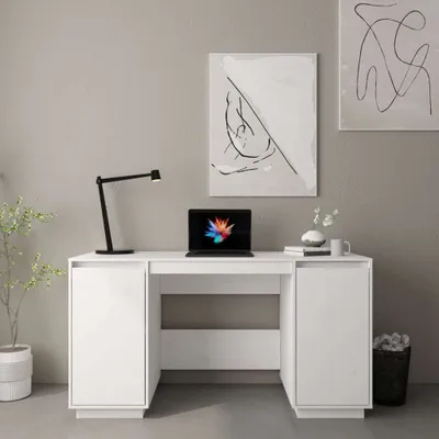 Image de The Living Store Bureau blanc 140x50x75 cm pin massif
