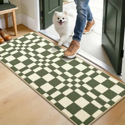 Productafbeelding van Schoonmaakmat met schaakbordpatroon, antislip, wasbaar, groen, 50x120 cm