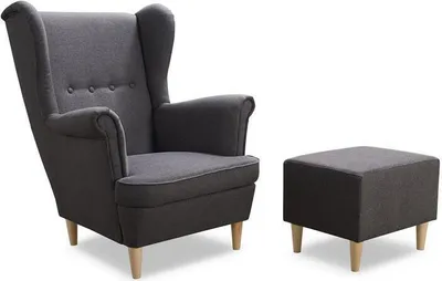 Produktbild von Easy4You Sessel Uszak mit Fußbank Dunkelgrau 82x100x86 cm, Relaxsessel, Skandinavischer Sessel, Moderner Polstersessel in Stoff Lux 06, Wohnzimmermöbel, Füße aus Holz