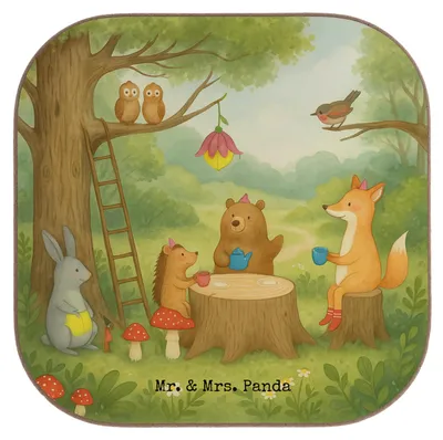 Produktbild von Mr. & Mrs. Panda Untersetzer für Gläser Waldtiere Picknick Design - Weiß - Geschenk, Tischuntersetzer, Eichhörnchen, Igel, Holzuntersetzer, Coaster, Fuchs, Maus, Glas