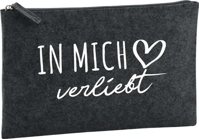 Produktbild von Huuraa Kulturbeutel In mich verliebt 1 Liter Charcoal Filz Kosmetiktasche Geschenkidee