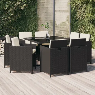 Produktbild von ZMH 9-tlg. Garten-Essgruppe mit Auflagen Poly Rattan Schwarz