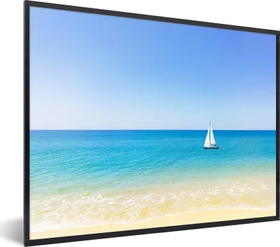Produktbild von MuchoWow® Gerahmtes Poster Ein Segelboot vor der Küste von Portugal 80x60 cm - Poster mit Schwarzem Bilderrahmen Wandposter Rahmen Foto Bilder - Schwarzem - Mit Gestell