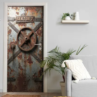 Produktbild von Türtapete selbstklebend | 200 x 90 cm Rostige alte Eisentür, Bunker | Tür Aufkleber Poster Türfolie | Einteilig | Wasserfest 3D Türaufkleber Klebefolie Wandtattoo