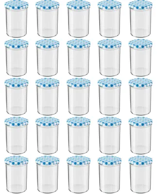 Produktbild von WELLGRO Einmachgläser mit Schraubdeckel - 435 ml, 8,5 x 12 cm (ØxH), Glas / Metall, blau karierte Deckel To 82, Gläser  Germany, verschiedene Mengen wählbar