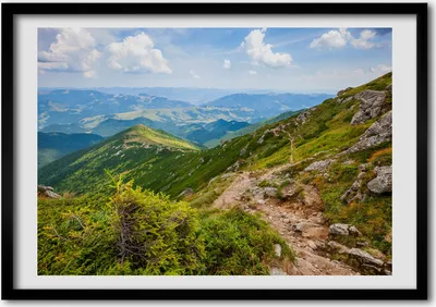 Produktbild von Bild - Bilderrahmen - 100 cm x 70 cm - MDF - Rahmen - Foto - Wandkunst Grüne Hügel