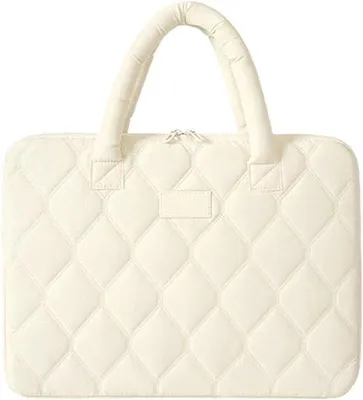 Immagine prodotto di Borsa per laptop da 14 pollici - Borsa imbottita con maniglia - Tasche organizer - Adatta per lavoro e scuola - Colore beige