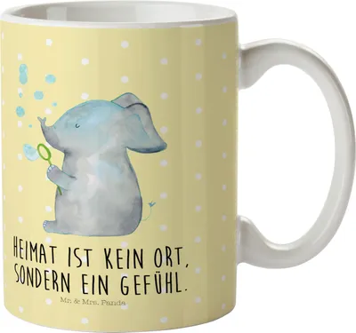 Produktbild von Mr. & Mrs. Panda Haferl Elefant Seifenblasen - Gelb Pastell - Geschenk, Kinderbecher, Pott, Rüsseltier, Elefanten, Kunststoffbecher, Liebe, Plastikbecher, Lustige Sprüche