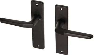 Produktbild von Türgriffe auf rosette schwarz mit schild aluminium daumenmodell - Pro Set