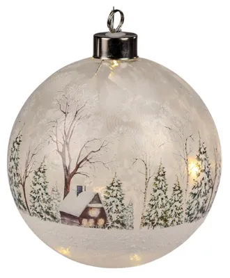 Produktbild von LED Hängedeko Kugel Winterlandschaft geeist ⌀ 12cm aus Glas mit Timer Formano