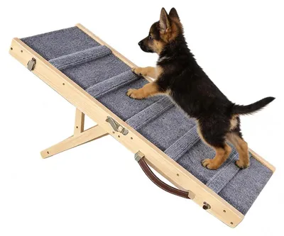 Image de Rampes pour chien, lit avec hauteur réglable, tapis antidérapant, en bois