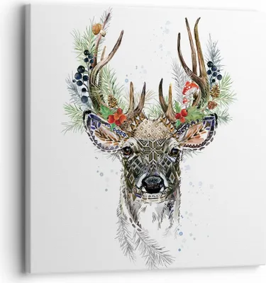 Produktbild von Bild auf Leinwand - Leinwandbild - Einteilig - Surrealismus Hirsch Boho - 30x30cm - Wand Bild - Wanddeko - Wandbilder - Leinwanddruck - Bilder - Wanddekoration - Leinwand bilder - AC30x30-4486