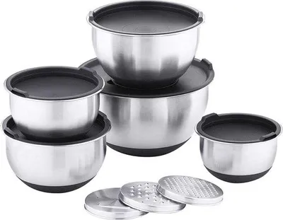 Produktbild von Famanu Rührschüsseln Set - Edelstahl, stapelbar, mit Deckel