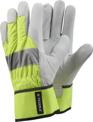 Produktbild von Ejendals Tegera® 198 Lederhandschuh mit Signalfarbe und Reflektorband für erhöhte Sicherheit (6 Paar)