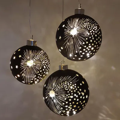 Produktbild von LED Deko Kugel SPIRIT mit Sternen zum aufhängen D. 10cm schwarz Formano W25
