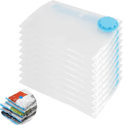 Produktbild von Wiederverwendbare Vakuumbeutel für Kleidung – Set mit 10 Stück – Verschiedene Größen von 30 x 40 cm bis 100 x 120 cm – Mit Reißverschluss