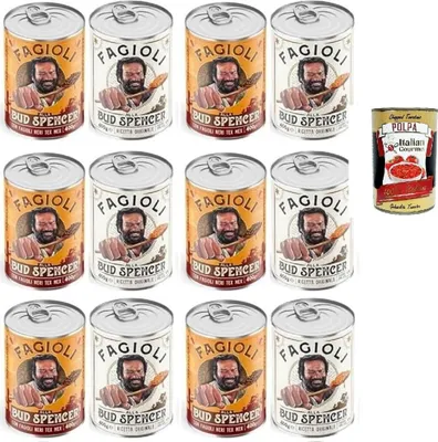 Produktbild von Fagioli alla Bud Spencer Testpaket Tex Mex und Borlotti, Bud Power- Bud-Spencer-Tex Mex Bohnen fertig zum Probieren 12 x 400gr + Italian Gourmet polpa 400g