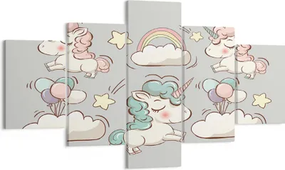 Produktbild von Bild auf Leinwand - Leinwandbild - Wolke Tapete Einhorn Ballon - 125x70cm - Wand Bild - Wanddeko - Leinwanddruck - Bilder - Kunstdruck - Wanddekoration - Leinwand bilder - Wandkunst - EA125x70-2859
