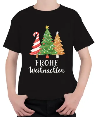Produktbild von FROHE Weihnachten Weihnachtsbaum Tannenbaum Zuckerstange Lebkuche Kinder T-Shirt, Schwarz, 128