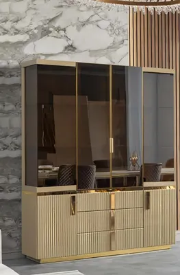 Produktbild von Wohnzimmer Vitrine Holz Glas Schrank Luxus Möbel Moderne Vitrinen Holzmöbel