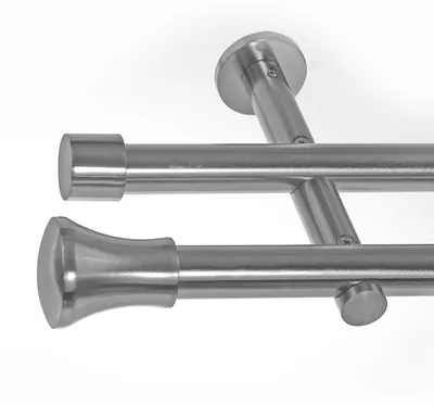 Produktbild von Gardinenstange mit Wandhalterung I Metall Edelstahl Look 2-läufig Ø 19mm I H29