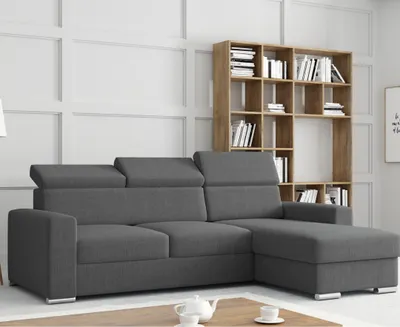 Produktbild von Ecksofa TOKIO Webstoff Anthrazit Grau mit Bett und Bettkasten Sofa Schlafsofa