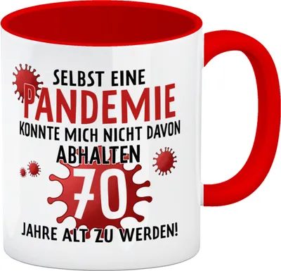 Produktbild von Witziger Kaffeebecher Rot für den 70. Geburtstag mit Motiv: Pandemie