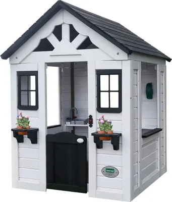 Produktbild von Backyard Discovery Spielhaus Sweetwater aus Holz | Outdoor Kinderspielhaus für den Garten inklusive Zubehör | Gartenhaus für Kinder mit Fenstern in