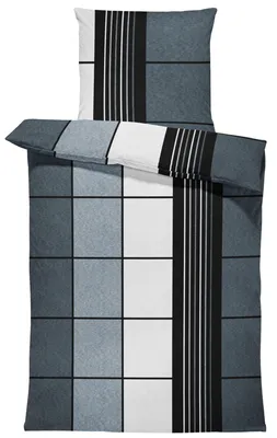 Produktbild von 4 teilig Winter Bettwäsche 155x220 cm kariert grau anthrazit Flausch Warm Fleece