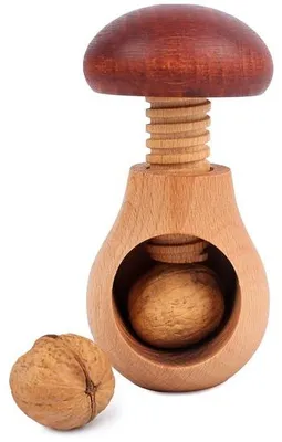 Produktbild von Ibenzoa® Nussknacker aus massiver Buche – pilzförmig, manuell mit Schraubmechanismus, Ø 10 cm × H 6 cm, für Walnüsse, Haselnüsse, Paranüsse, Mandeln, Pekannüsse