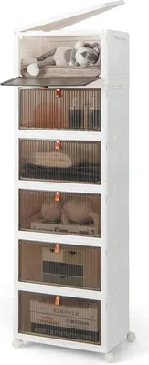 Produktbild von Faltbarer Schuhschrank, Schuh-Organizer mit transparenten magnetischen Türen & abschließbaren universellen Rädern, Kunststoffbehälter Schuhe 6 Ebenen