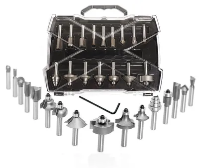 Produktbild von Oberfräser Set 20-tlg. HW Schaft 8 mm mit 15 Fräsern und 4 Kugellagern